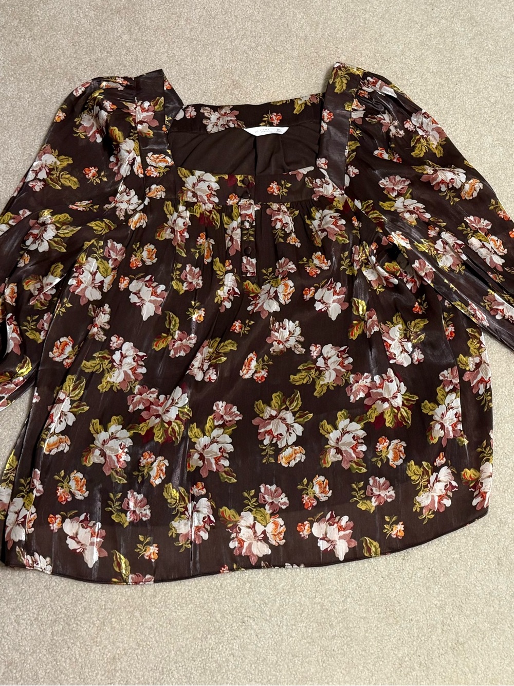 NWOT LC Lauren Conrad Brown Floral Square-Neck Blouse, XXL